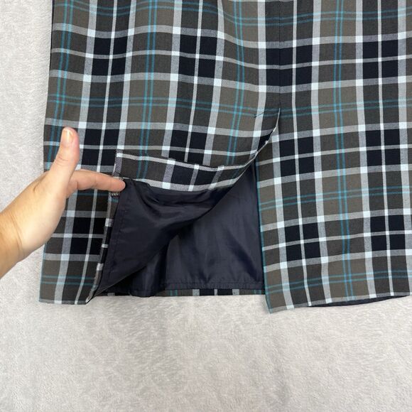 Vtg Flannel Midi Skirt 20W Blue Gray Plaid Old Money Preppy Academia 90s Y2K - Picture 9 of 14